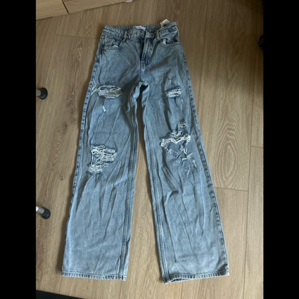 Zara high waist baggy ripped jeans